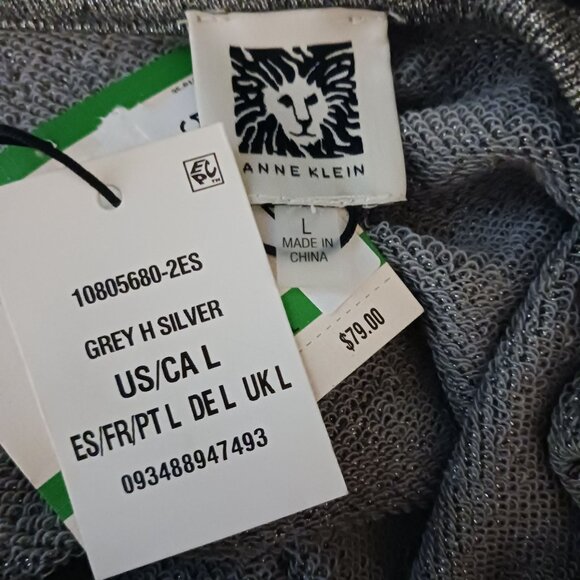 NEW ANNE KLEIN Metallic Cotton Blend Crew Neck Sweatshirt Silvery Gray Size L - Picture 8 of 13